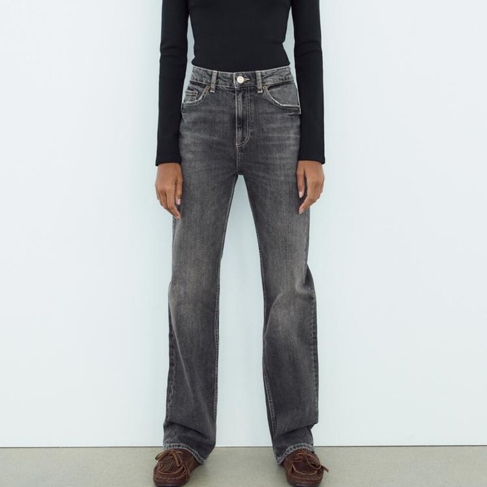 Zara NEW Women's Mid Rise Straight Leg Grey Jeans Size 8 x 31"